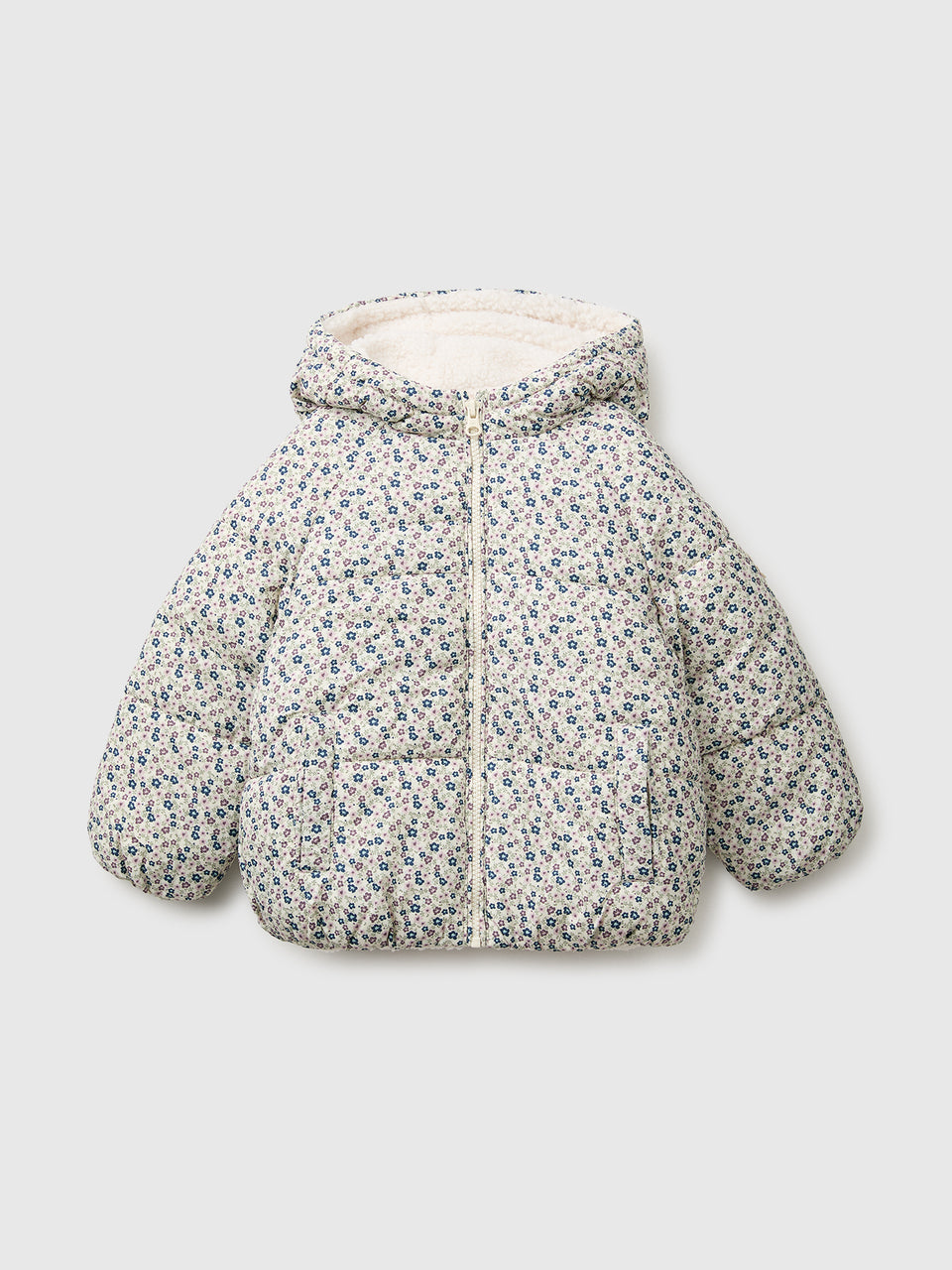 Casaco acolchoado estampado às flores com capuz - ucb_image_FS