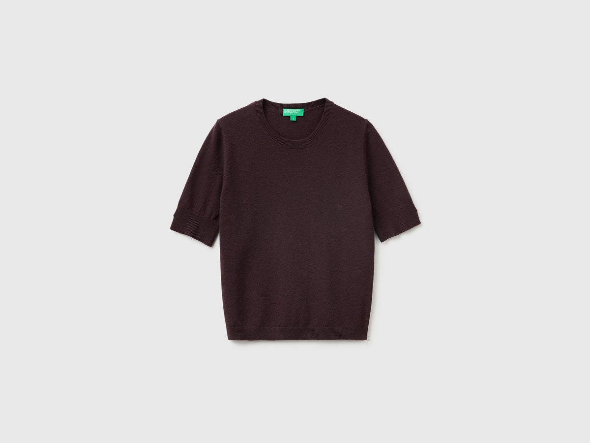 Camisola de manga curta cinza antracite em pura lã Merino - ucb_image_FS