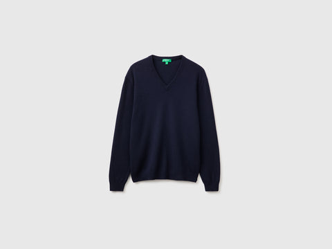 Camisola decote em V azul da meia-noite em pura lã Merino - ucb_image_FS