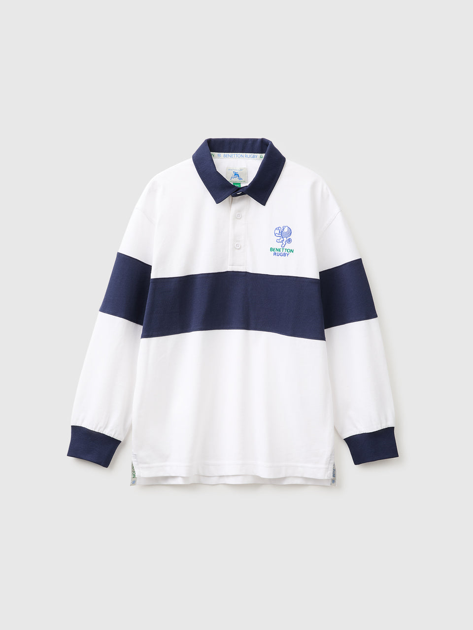 Polo branco e azul Benetton Rugby em algodão orgânico - ucb_image_FS