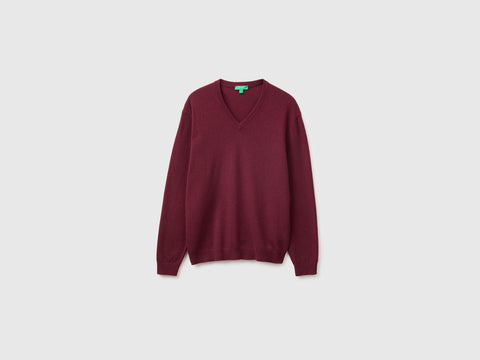 Camisola decote em V bordô em pura lã Merino - ucb_image_FS