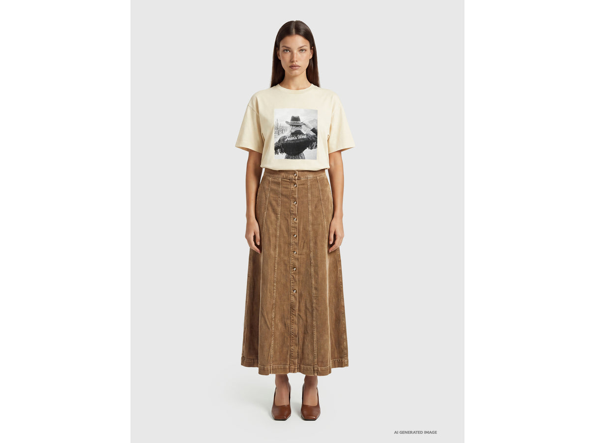 Long vintage wash corduroy skirt