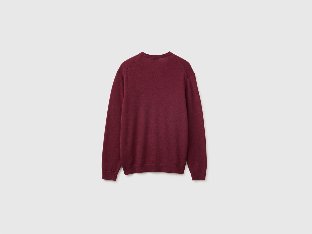 Camisola decote em V bordô em pura lã Merino - ucb_image_BS