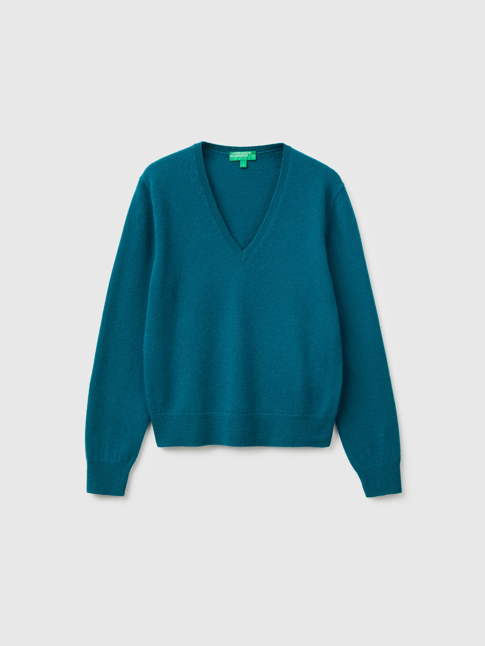 Camisola decote em V azul-petróleo em pura lã Merino - ucb_image_FS