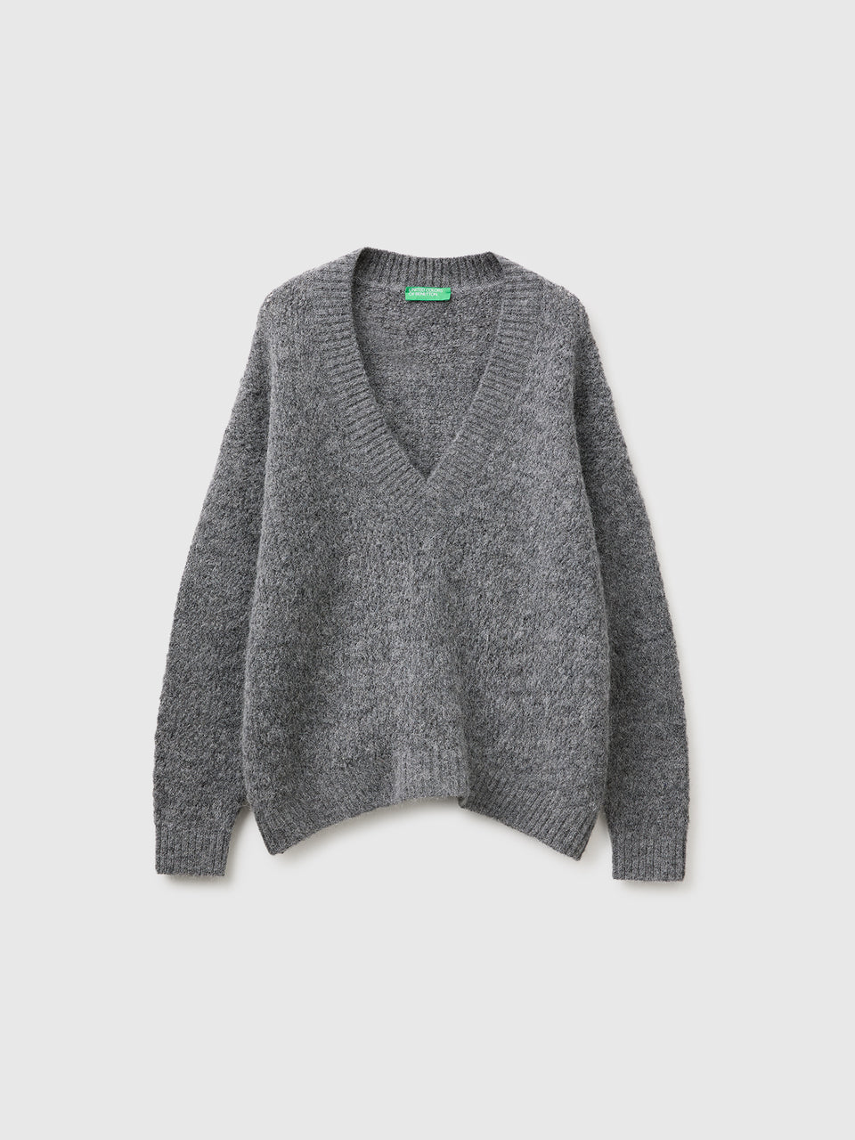 Camisola decote em V perfurada em mistura de lã e alpaca - ucb_image_FS