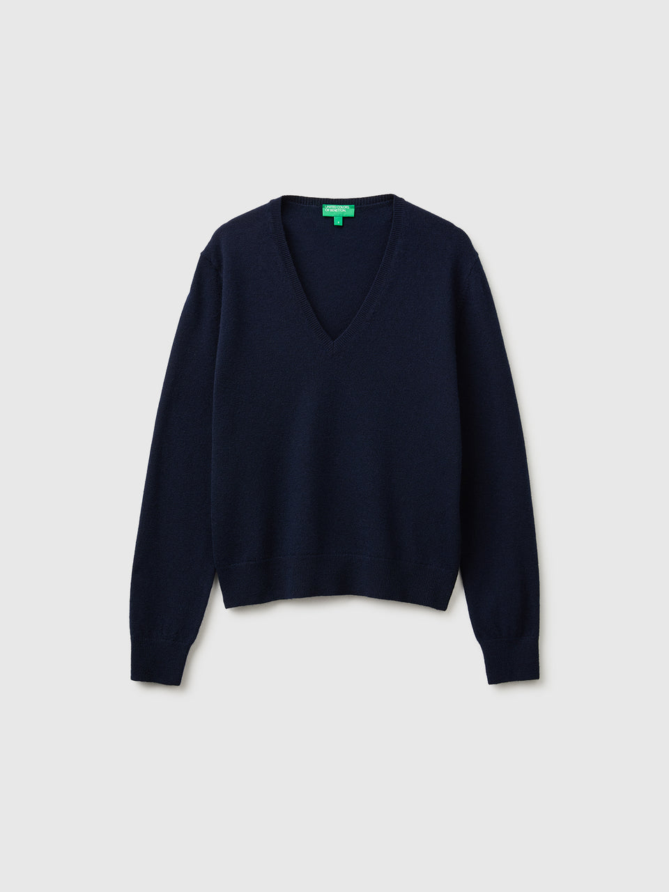 Camisola decote em V azul em pura lã Merino - ucb_image_FS