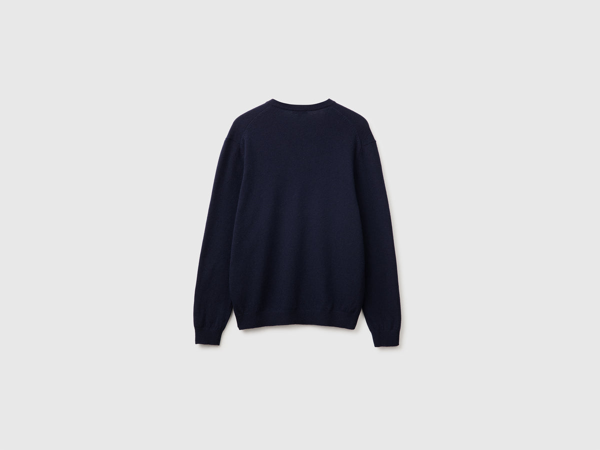 Camisola decote em V azul da meia-noite em pura lã Merino - ucb_image_BS