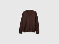Camisola decote em V castanho-escuro em pura lã Merino - ucb_image_FS