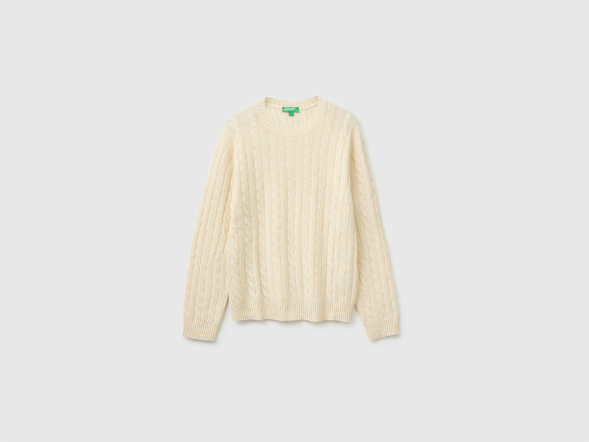 Camisola de gola redonda com tranças em mistura de lã - ucb_image_FS