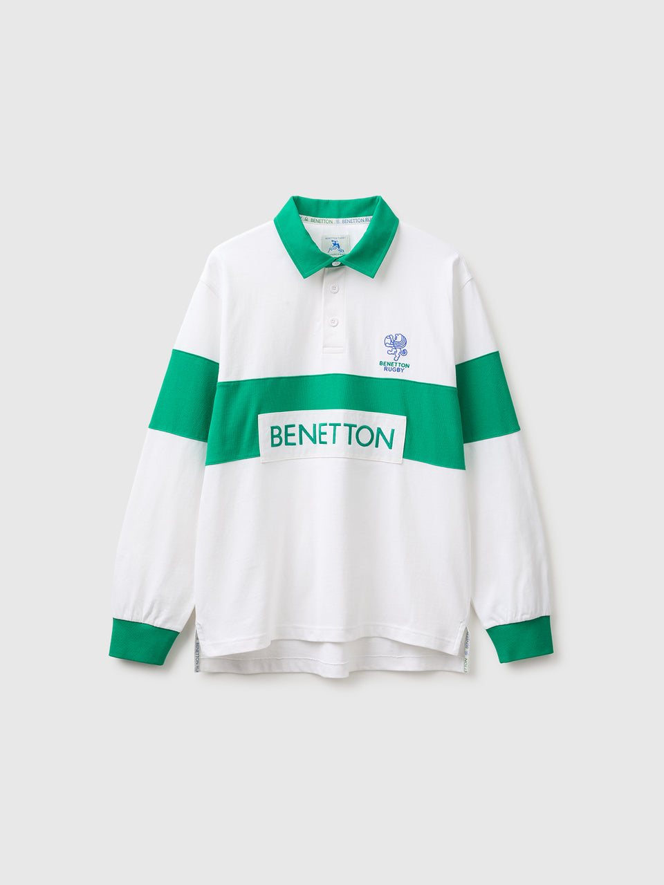 Polo branco e verde Benetton Rugby 100% algodão - ucb_image_FS