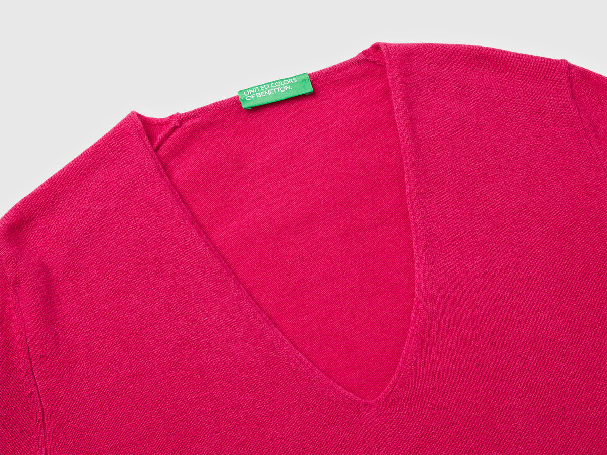 Camisola fúcsia com decote em V em pura lã Merino - ucb_image_DS1