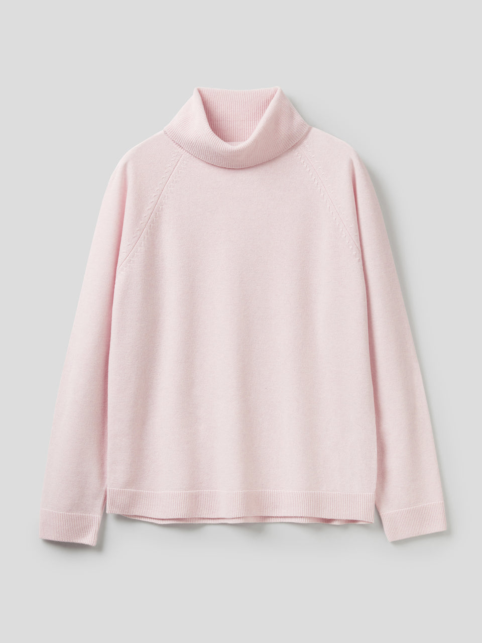 Camisola de gola alta rosa-claro em mistura de lã e caxemira. - ucb_image_FS