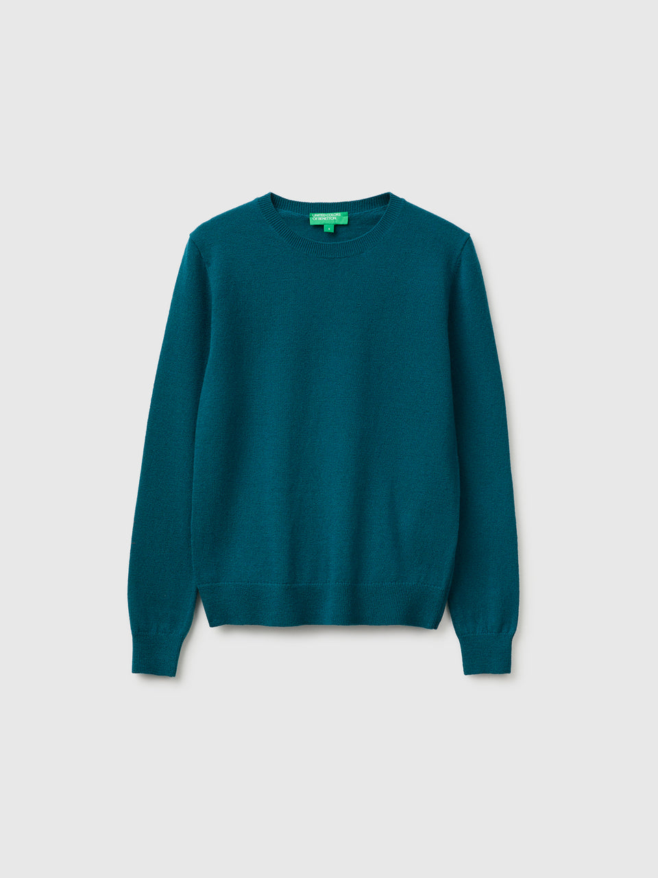 Camisola de gola redonda azul-petróleo em pura lã Merino - ucb_image_FS