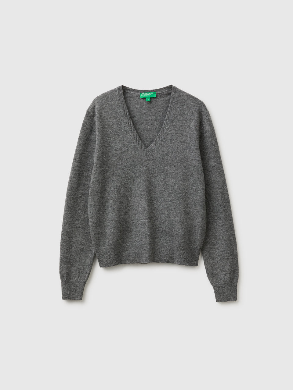 Camisola decote em V cinza em pura lã Merino - ucb_image_FS