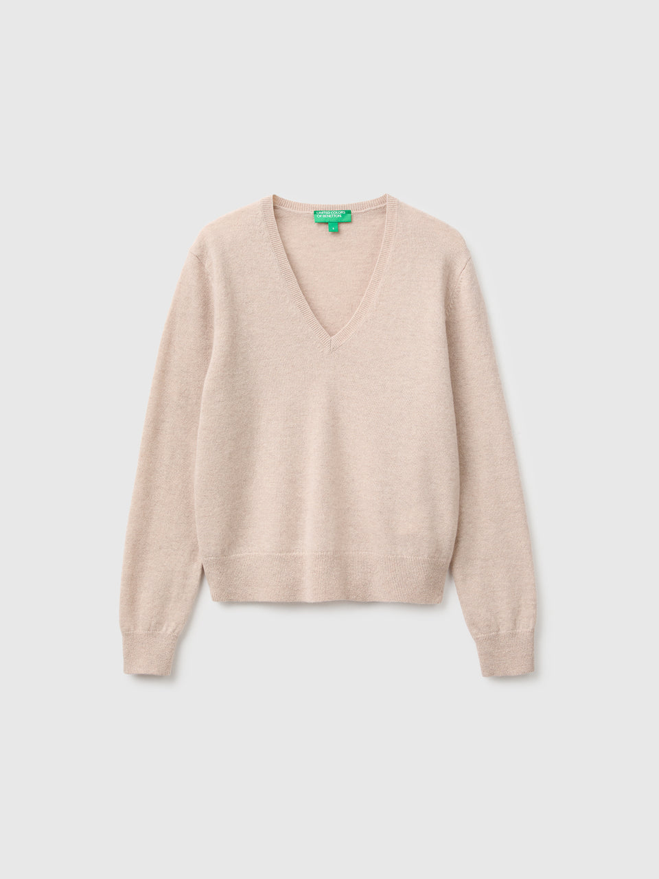 Camisola decote em V bege em pura lã Merino - ucb_image_FS