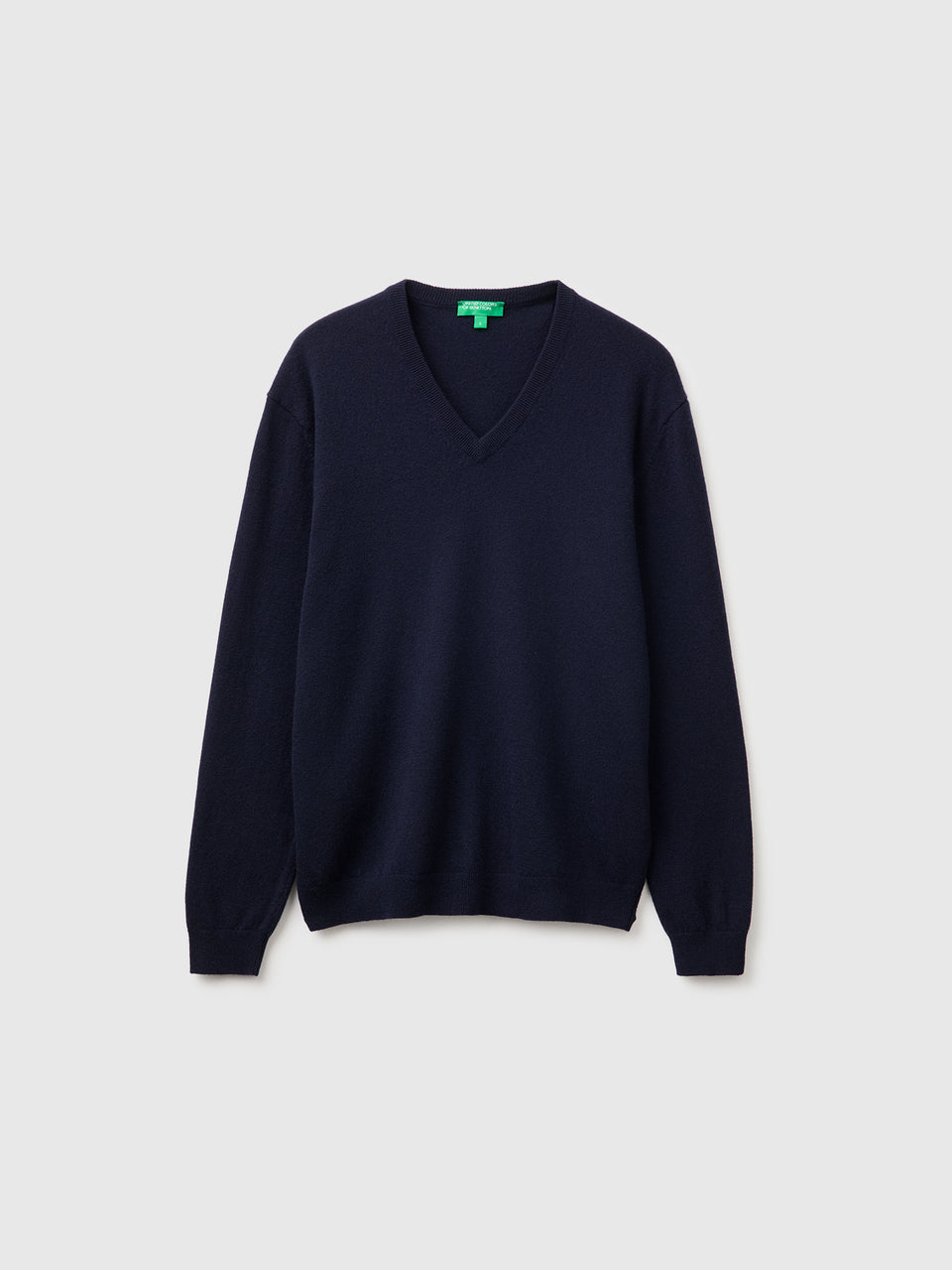 Camisola decote em V azul da meia-noite em pura lã Merino - ucb_image_FS
