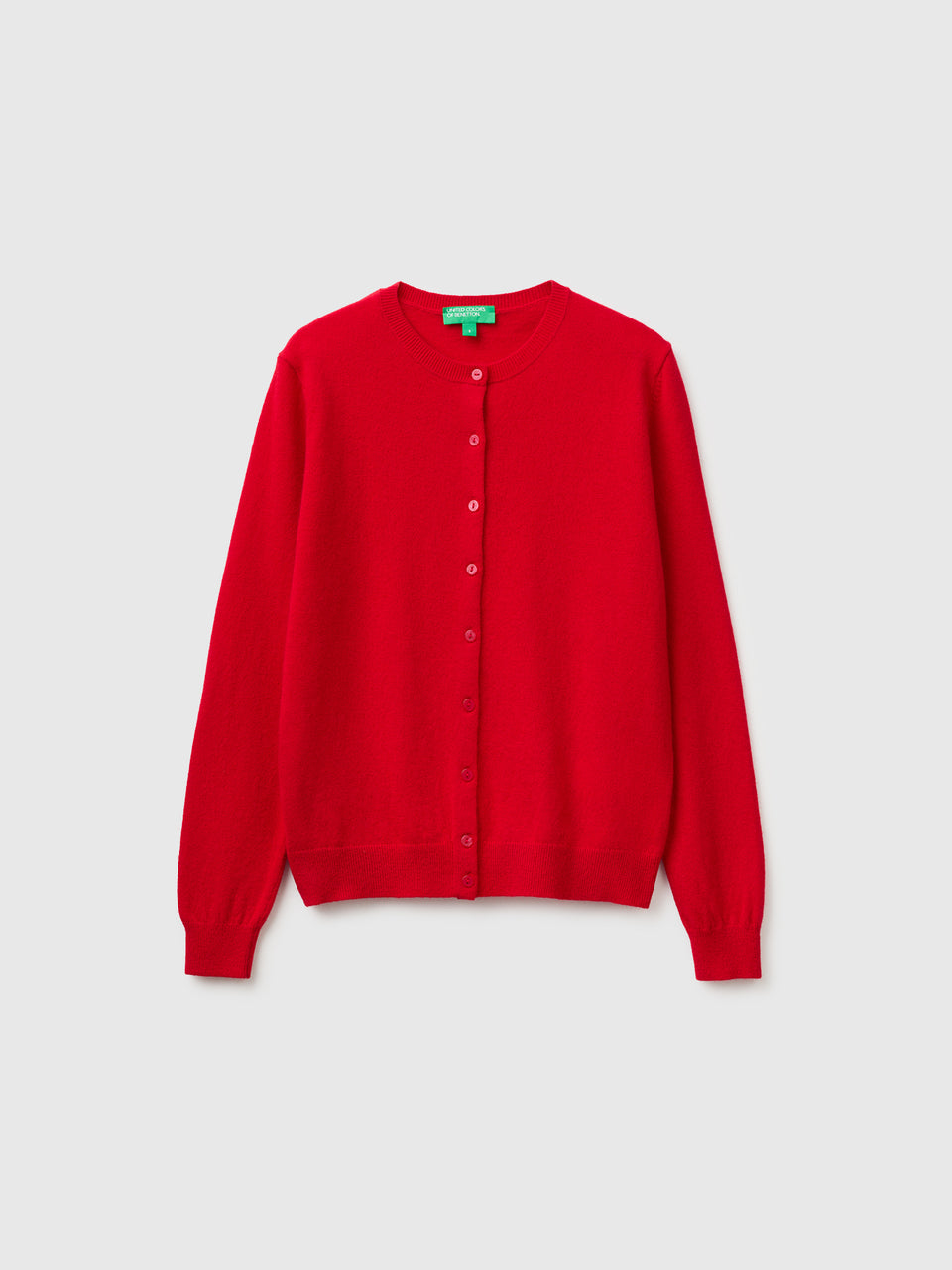 Cardigã de gola redonda vermelho-ameixa em pura lã Merino - ucb_image_FS