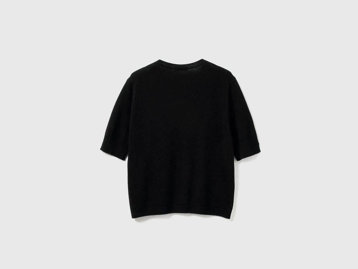 Camisola de manga curta preta em pura lã Merino - ucb_image_BS