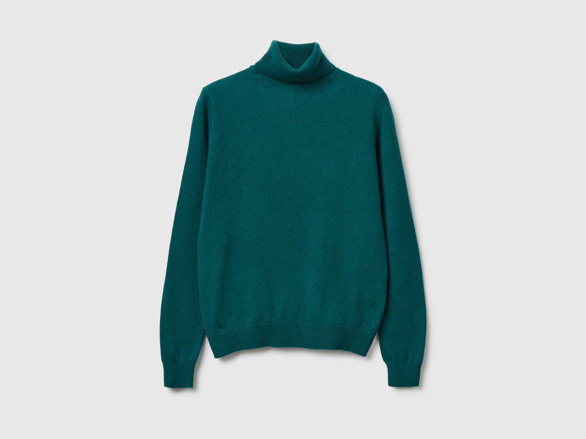 Camisola de gola alta verde em pura lã Merino - ucb_image_FS