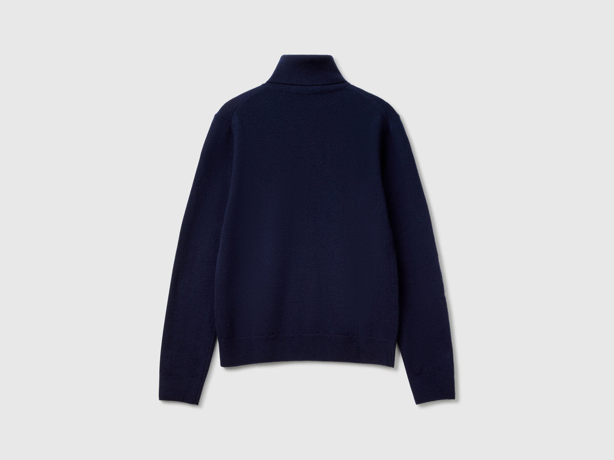 Camisola de gola alta azul-escuro em pura lã Merino - ucb_image_BS