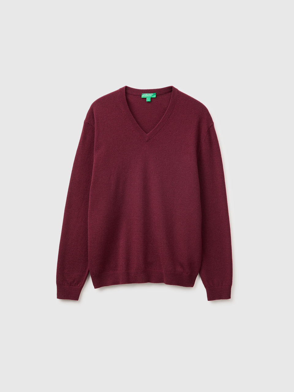 Camisola decote em V bordô em pura lã Merino - ucb_image_FS