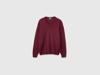 Camisola decote em V bordô em pura lã Merino - ucb_image_FS
