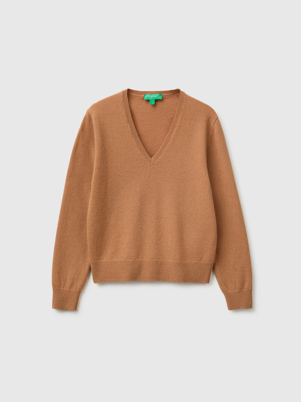 Camisola decote em V cor camel em pura lã Merino - ucb_image_FS