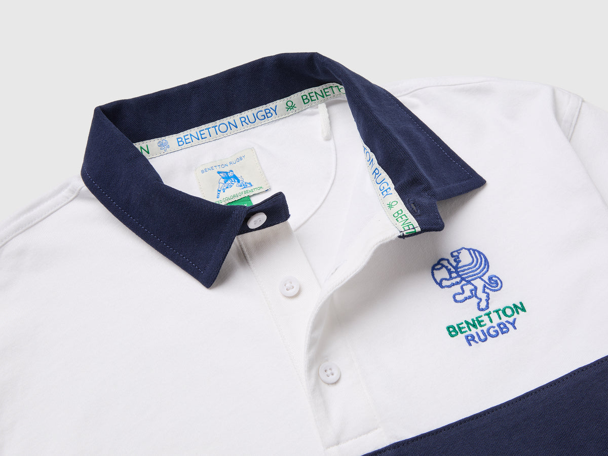 Polo branco e azul Benetton Rugby em algodão orgânico - ucb_image_DS1