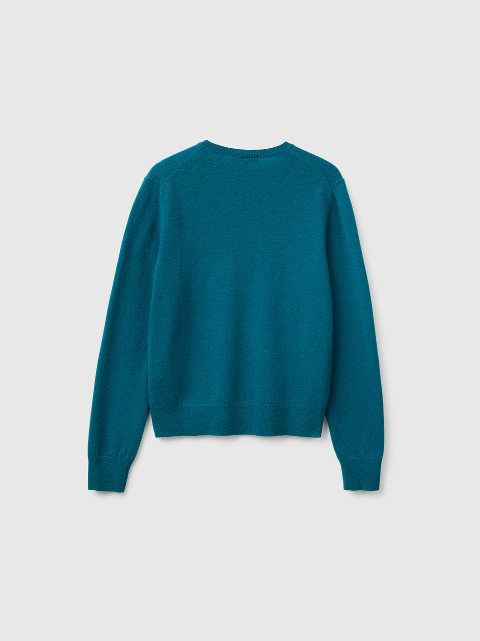 Camisola decote em V azul-petróleo em pura lã Merino - ucb_image_BS
