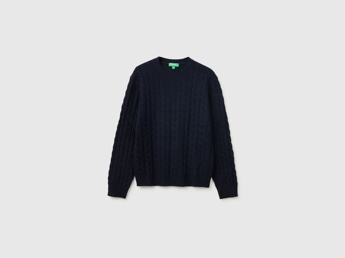 Camisola de gola redonda com tranças em mistura de lã - ucb_image_FS