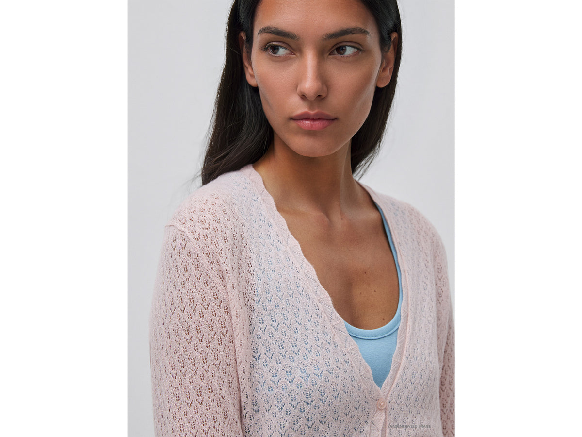 Perforated cardigan in ultralight wool blend