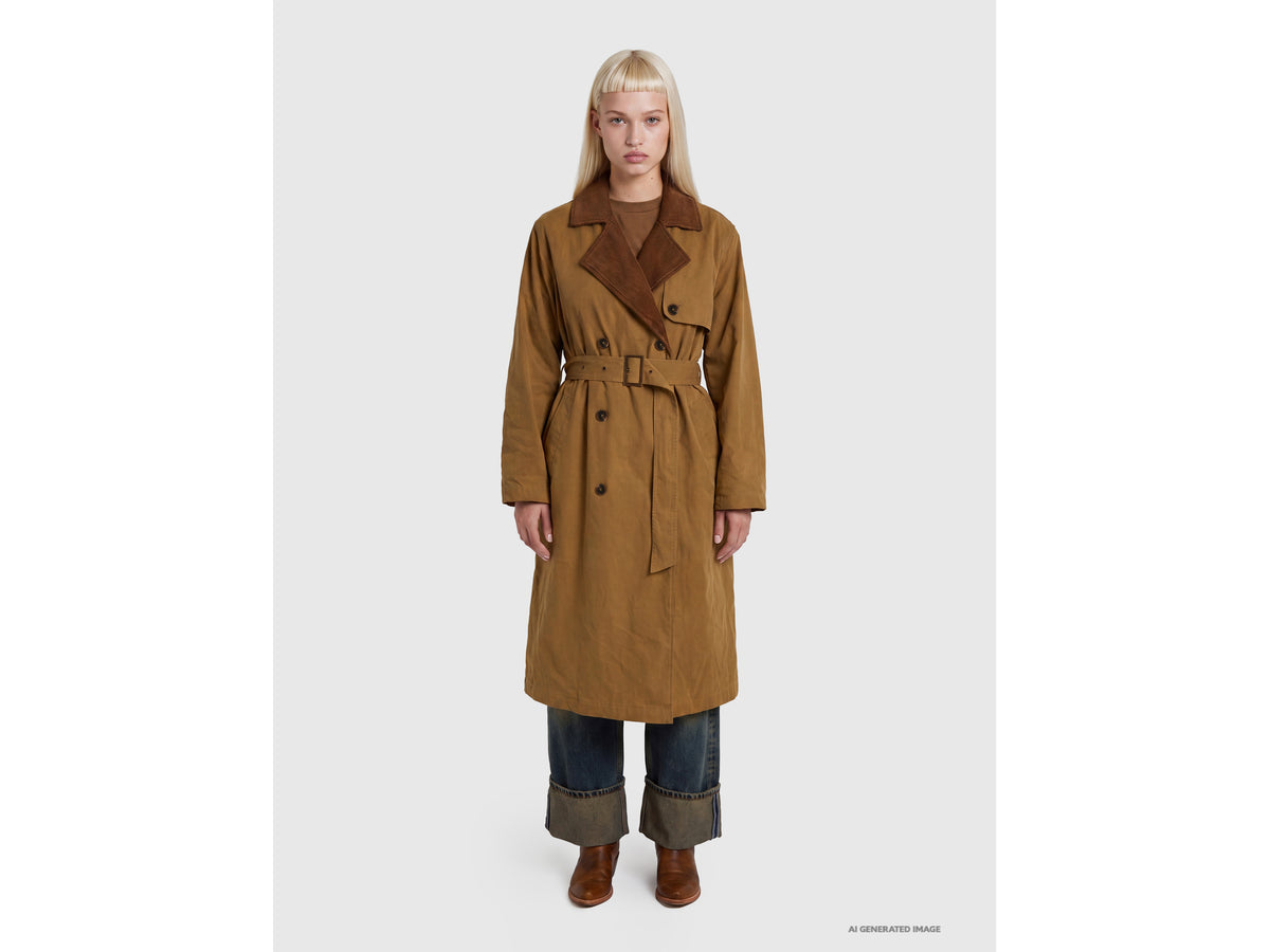Trench coat with corduroy details