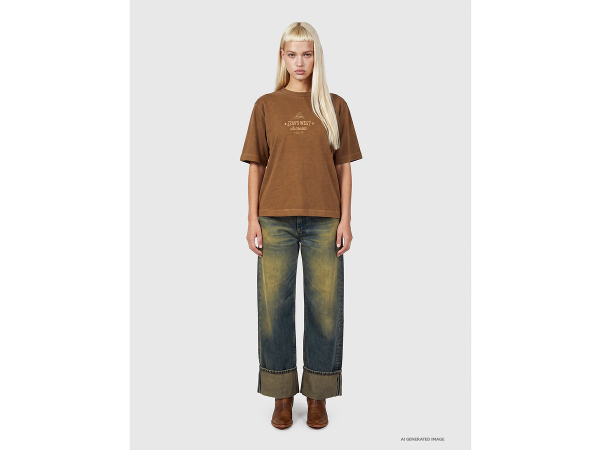 Wide cropped fit jeans with vintage effect