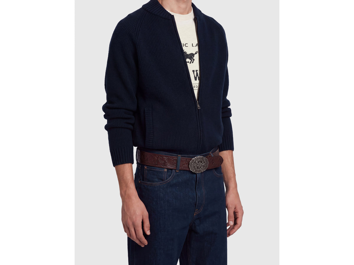 Leather belt with rodeo buckle