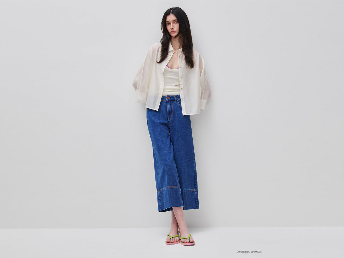 Wide-fit denim trousers