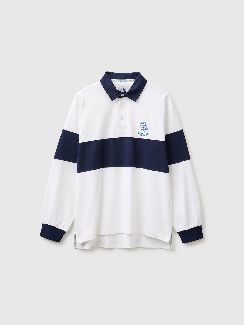 Polo branco e azul Benetton Rugby 100% algodão - ucb_image_FS