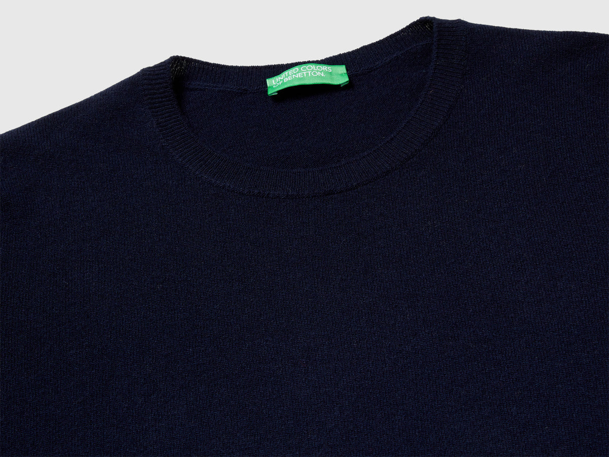 Camisola de manga curta azul-escuro em pura lã Merino - ucb_image_DS1