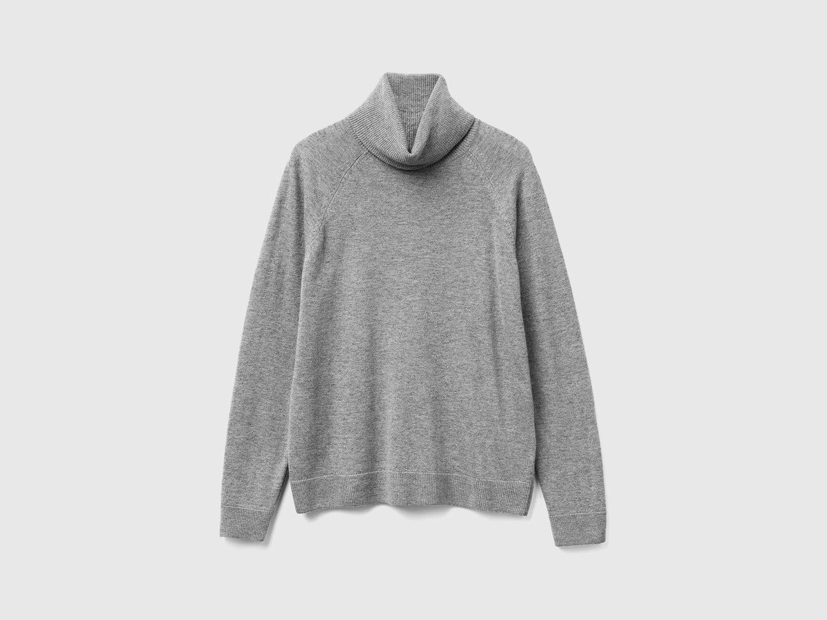 Camisola de gola alta cinza mélange em mistura de lã e caxemira. - ucb_image_FS