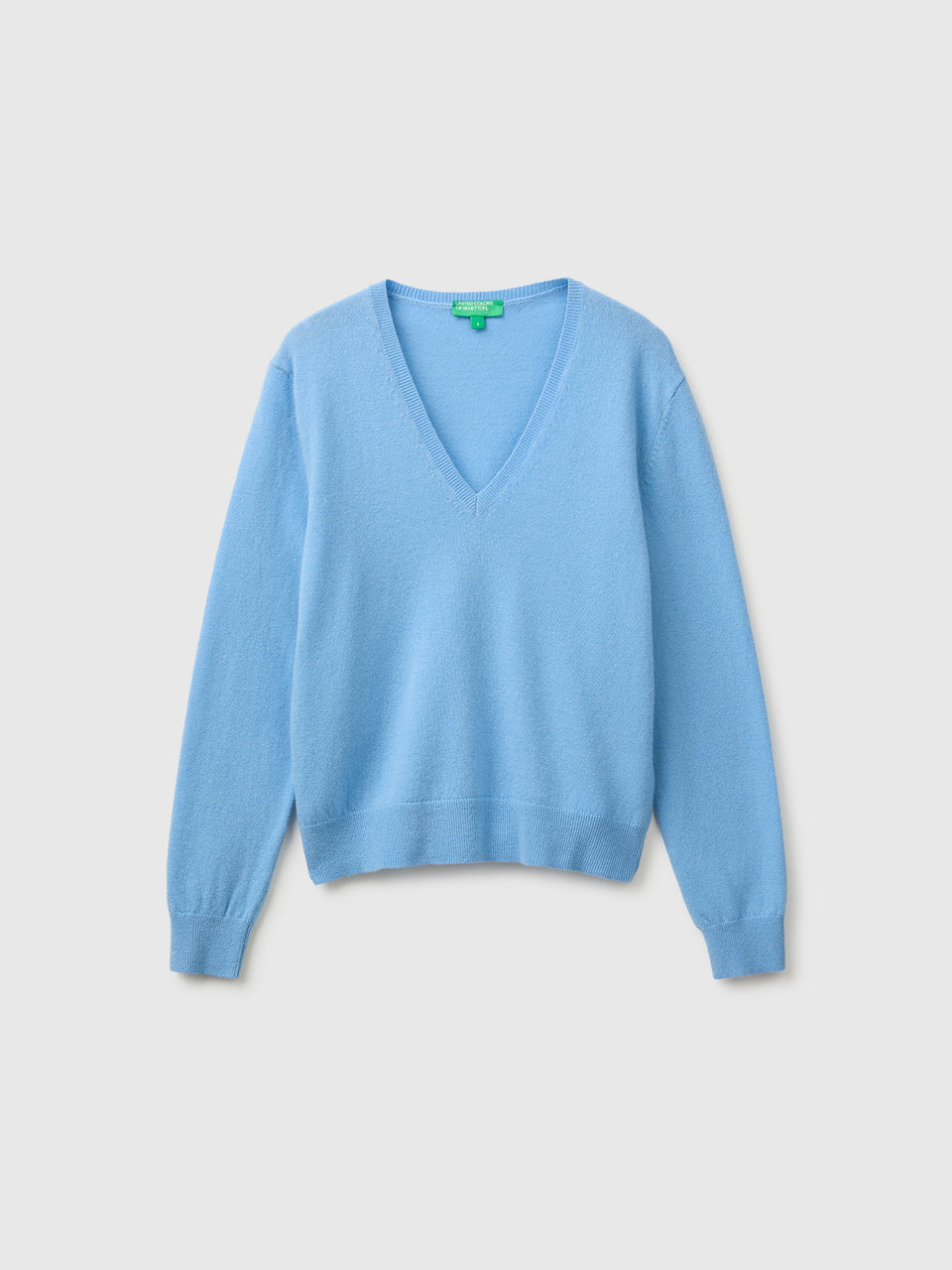 Camisola decote em V azul-claro em pura lã Merino - ucb_image_FS