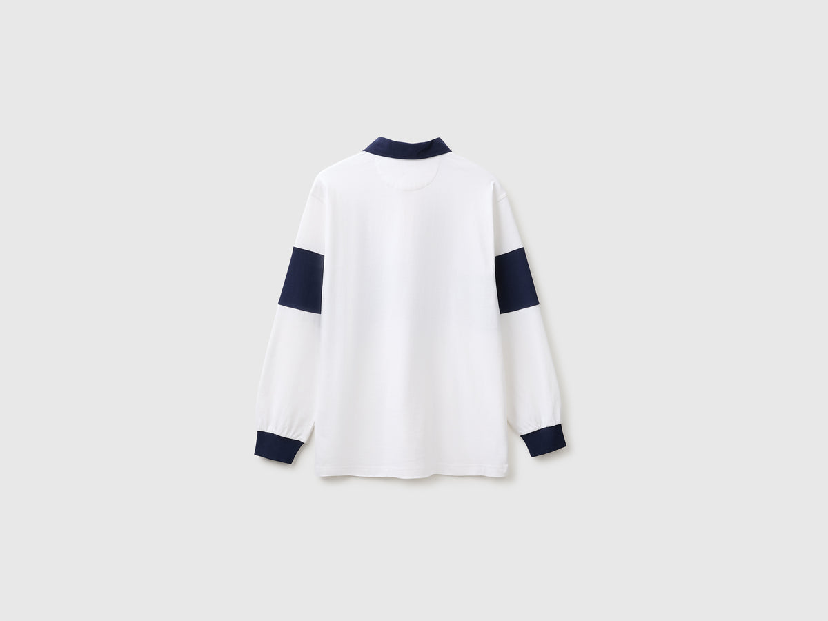 Polo branco e azul Benetton Rugby 100% algodão - ucb_image_BS