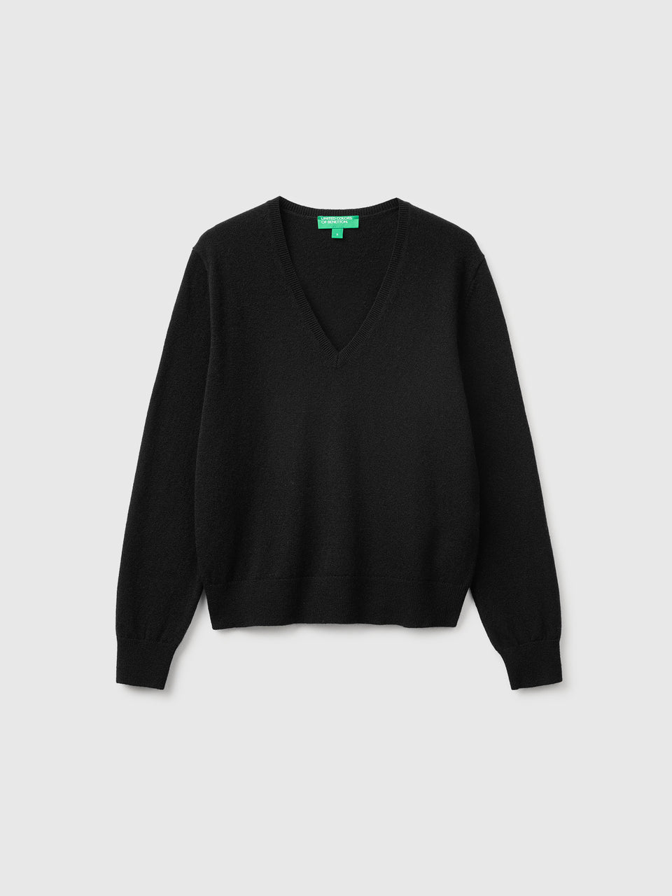 Camisola decote em V preta em pura lã Merino - ucb_image_FS