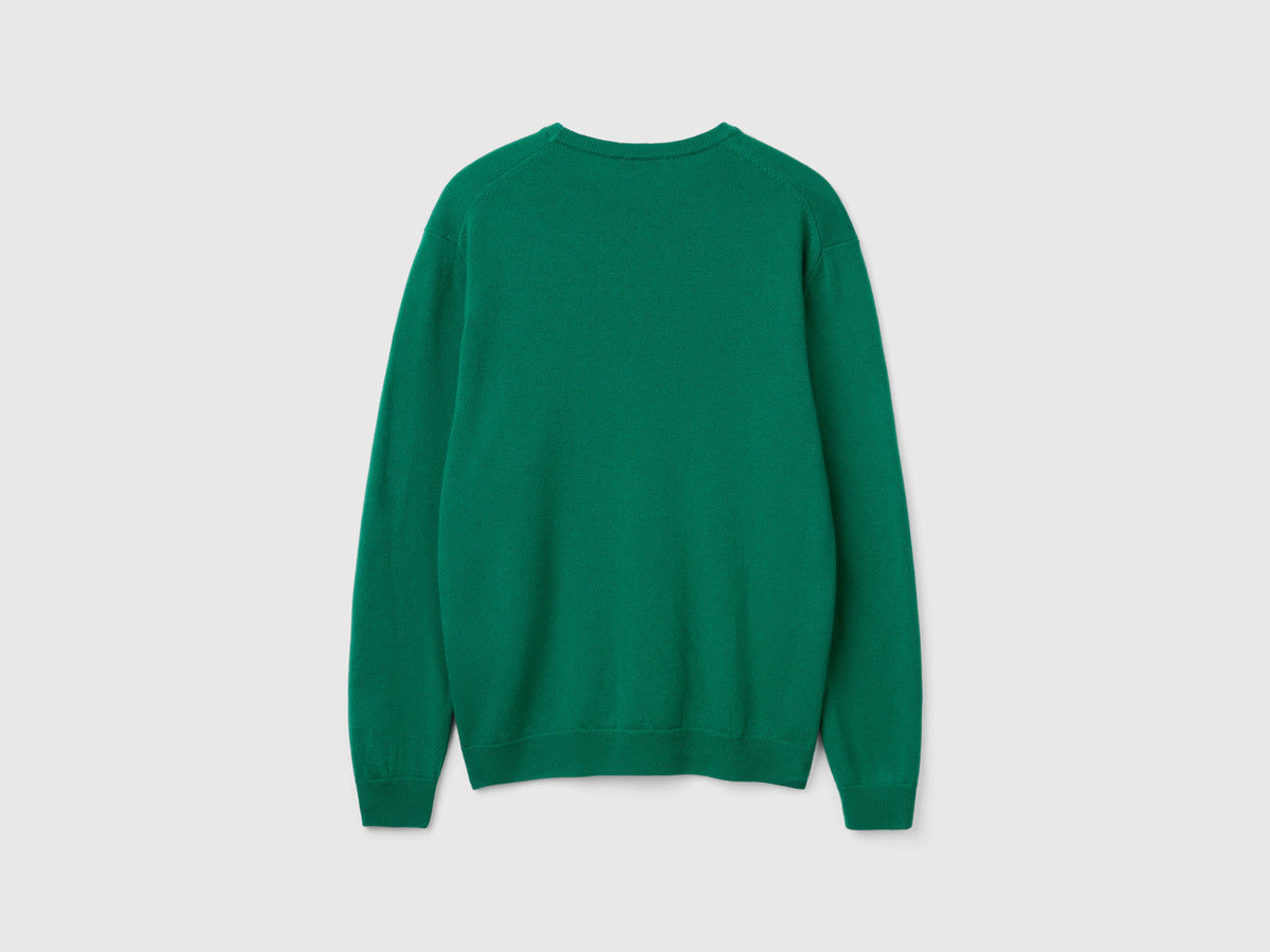 Camisola de gola redonda verde floresta em pura lã Merino - ucb_image_BS