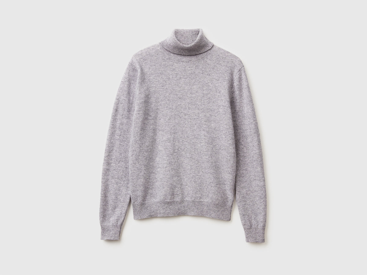 Camisola de gola alta cinza mélange em pura lã Merino - ucb_image_FS